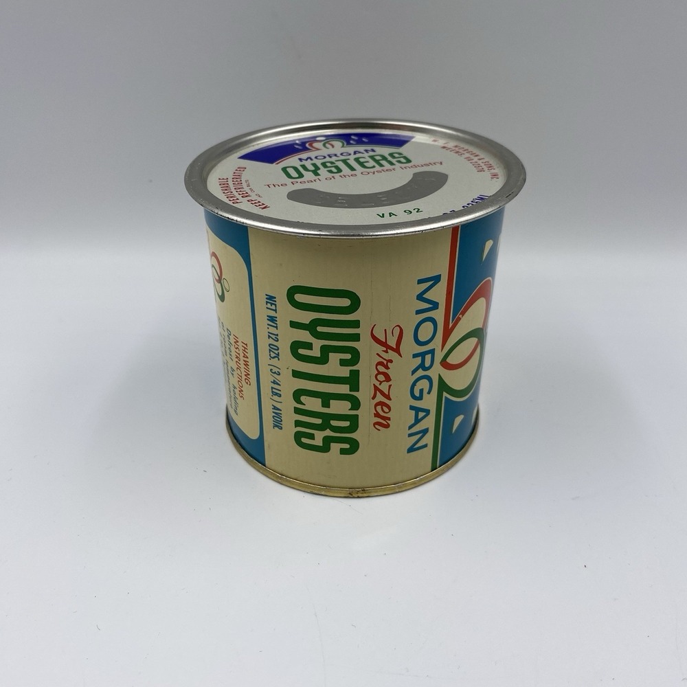 Morgan Oysters Tin/Can 12oz W F Morgan‎ & Sons Inc. Weems,Va. 8oz Lid